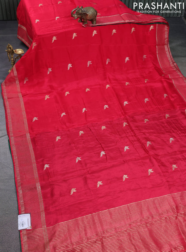 Banarasi silk saree red and green with zari woven brids buttas and zari woven border
