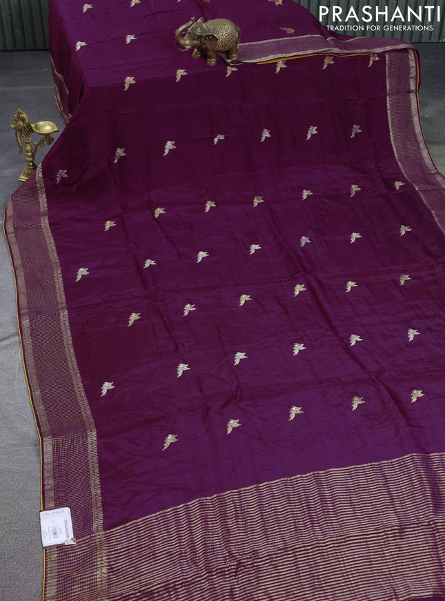 Banarasi silk saree wine shade and yellow with zari woven brids buttas and zari woven border