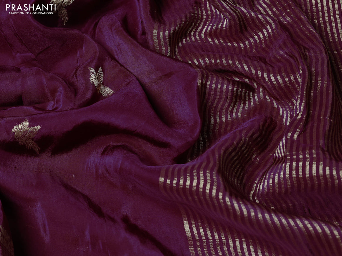 Banarasi silk saree wine shade and yellow with zari woven brids buttas and zari woven border