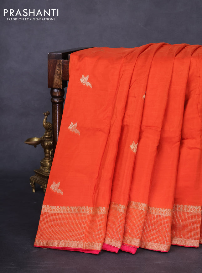 Banarasi silk saree orange and pink with zari woven brids buttas and zari woven border