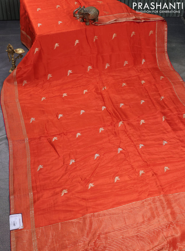 Banarasi silk saree orange and pink with zari woven brids buttas and zari woven border