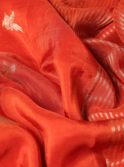 Banarasi silk saree orange and pink with zari woven brids buttas and zari woven border