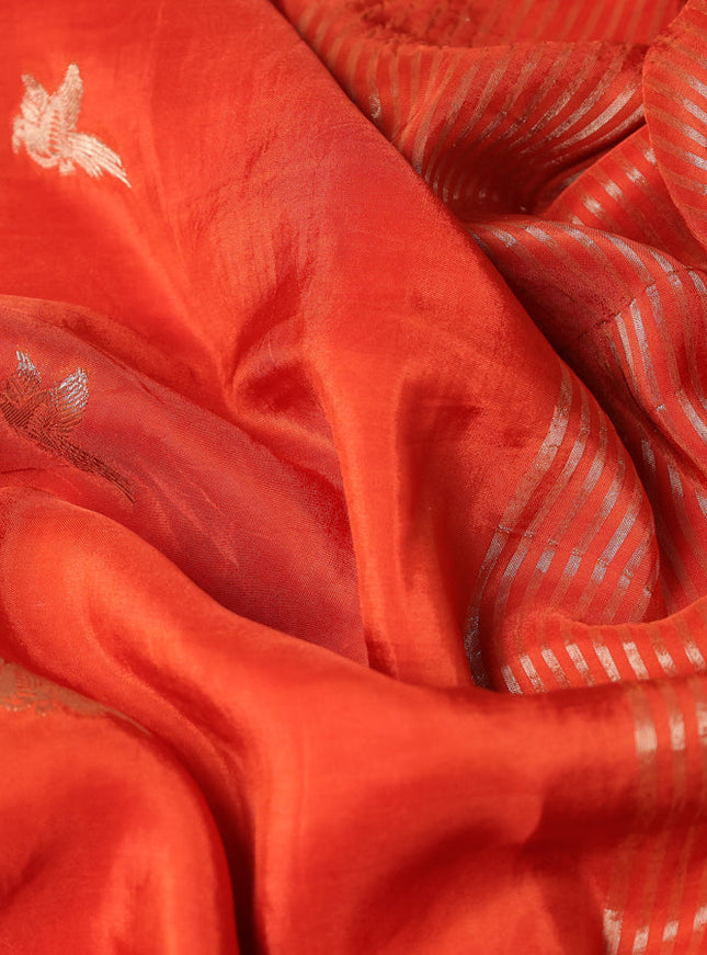 Banarasi silk saree orange and pink with zari woven brids buttas and zari woven border