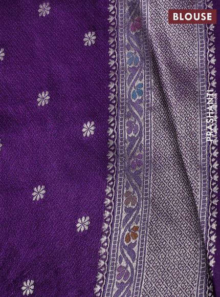 Banarasi tissue silk saree violet with allover thread woven floral weaves and silver zari woven border