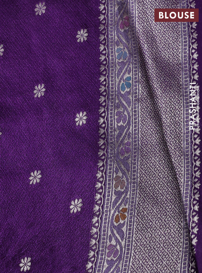 Banarasi tissue silk saree violet with allover thread woven floral weaves and silver zari woven border