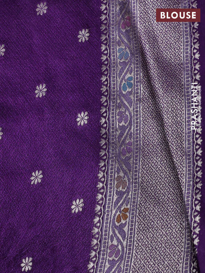 Banarasi tissue silk saree violet with allover thread woven floral weaves and silver zari woven border