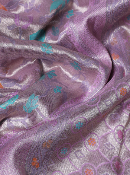 Banarasi tissue silk saree lavender with allover thread woven floral weaves and silver zari woven border