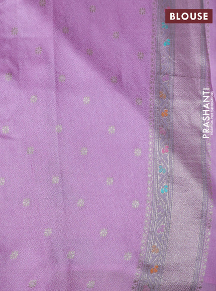 Banarasi tissue silk saree lavender with allover thread woven floral weaves and silver zari woven border