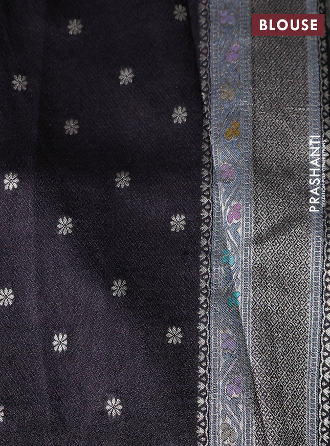Banarasi tissue silk saree black with allover thread woven floral weaves and silver zari woven border
