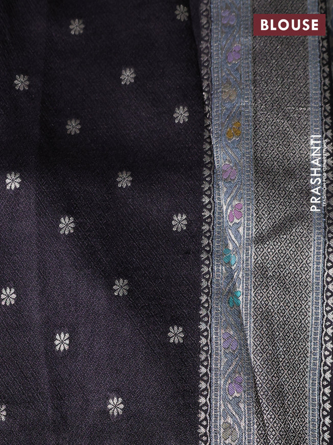 Banarasi tissue silk saree black with allover thread woven floral weaves and silver zari woven border