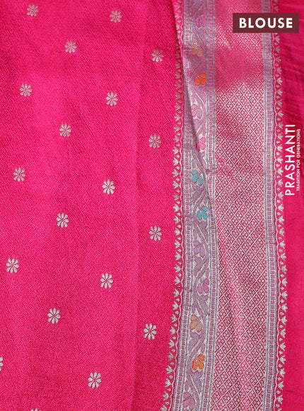 Banarasi tissue silk saree pink with allover thread woven floral weaves and silver zari woven border