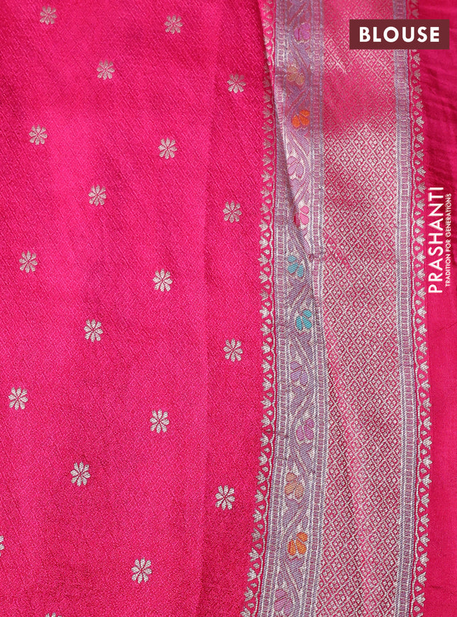 Banarasi tissue silk saree pink with allover thread woven floral weaves and silver zari woven border