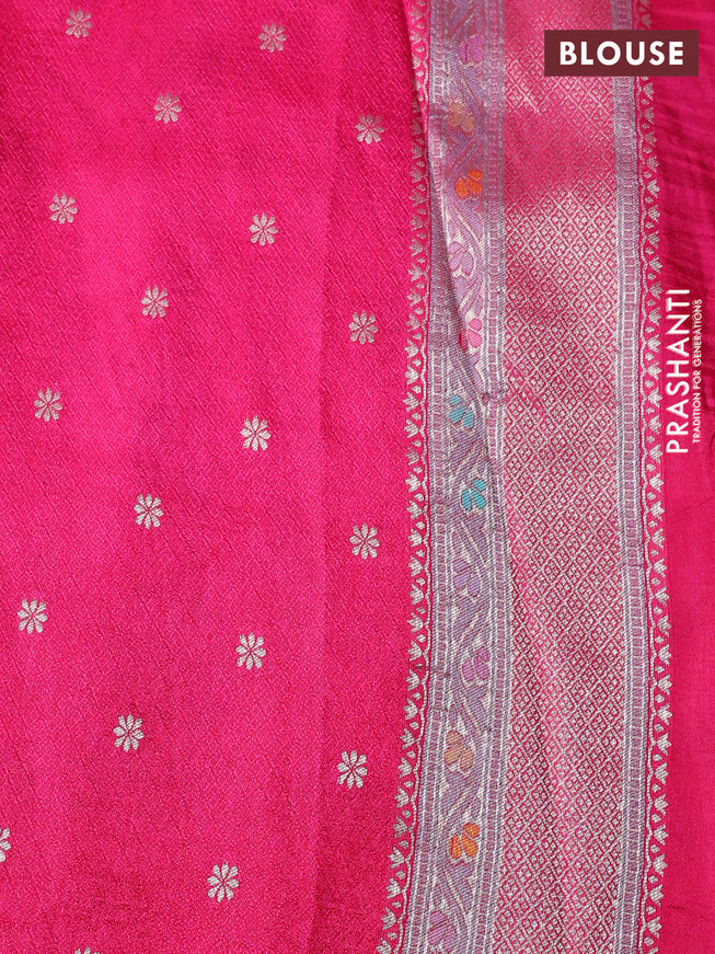 Banarasi tissue silk saree pink with allover thread woven floral weaves and silver zari woven border