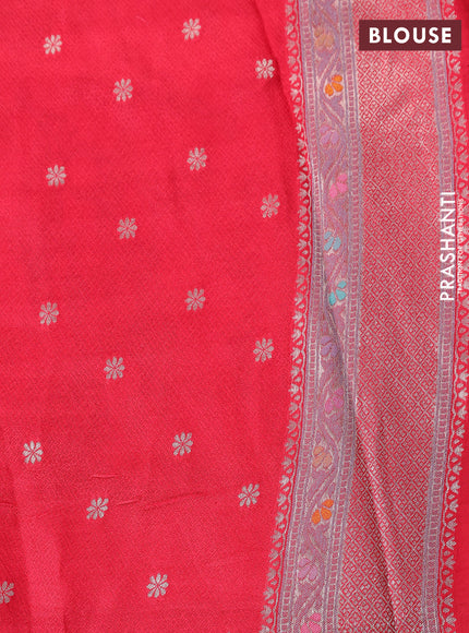 Banarasi tissue silk saree red with allover thread woven floral weaves and silver zari woven border