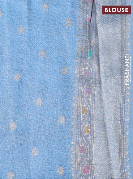 Banarasi tissue silk saree light blue with allover thread woven floral weaves and silver zari woven border