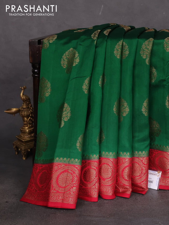 Chiniya silk saree green and maroon with thread & zari woven buttas and woven border