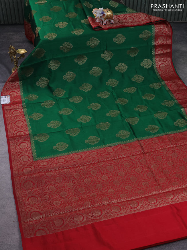Chiniya silk saree green and maroon with thread & zari woven buttas and woven border