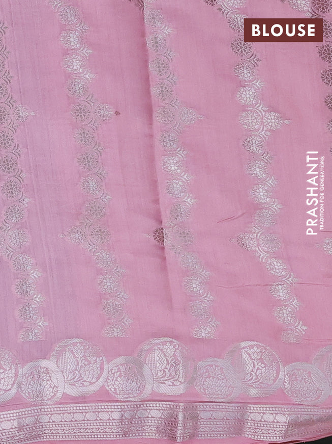 Chiniya silk saree wine shade and peach pink with silver & gold zari woven buttas and zari woven border