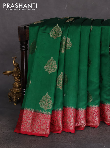 Chiniya silk saree green and maroon with thread & zari woven buttas and woven border