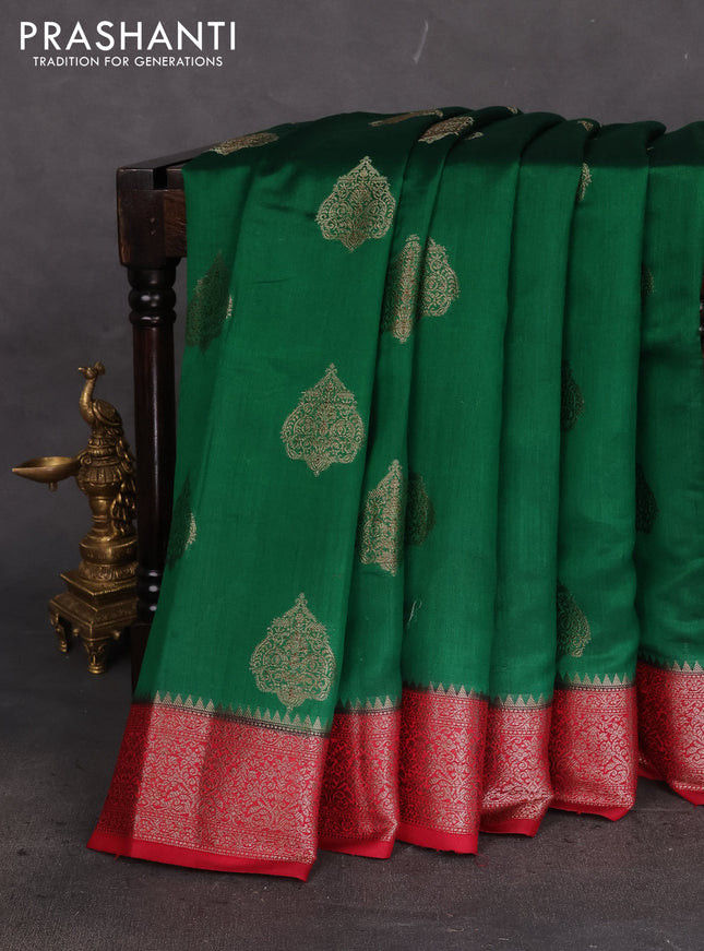 Chiniya silk saree green and maroon with thread & zari woven buttas and woven border