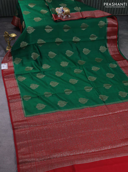 Chiniya silk saree green and maroon with thread & zari woven buttas and woven border