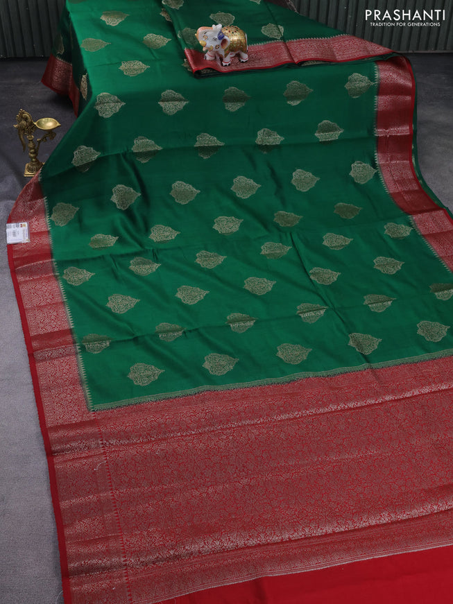Chiniya silk saree green and maroon with thread & zari woven buttas and woven border
