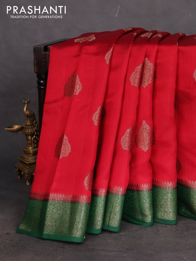 Chiniya silk saree maroon and green with thread & zari woven buttas and woven border