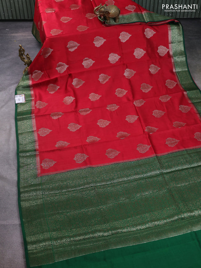 Chiniya silk saree maroon and green with thread & zari woven buttas and woven border