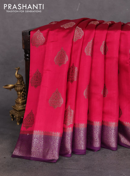 Chiniya silk saree dark pink and purple with thread & zari woven buttas and woven border