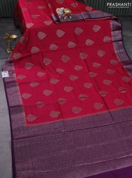 Chiniya silk saree dark pink and purple with thread & zari woven buttas and woven border