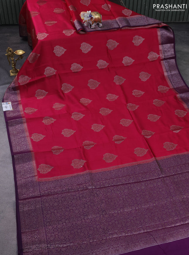 Chiniya silk saree dark pink and purple with thread & zari woven buttas and woven border