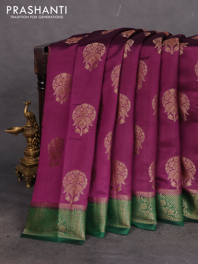 Chiniya silk saree purple and green with thread & zari woven buttas and woven border