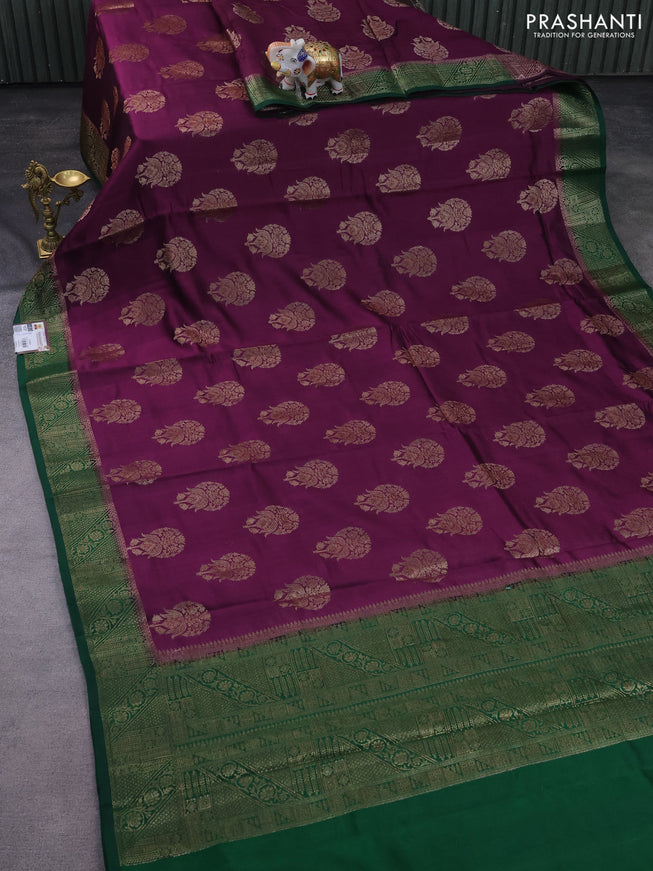 Chiniya silk saree purple and green with thread & zari woven buttas and woven border