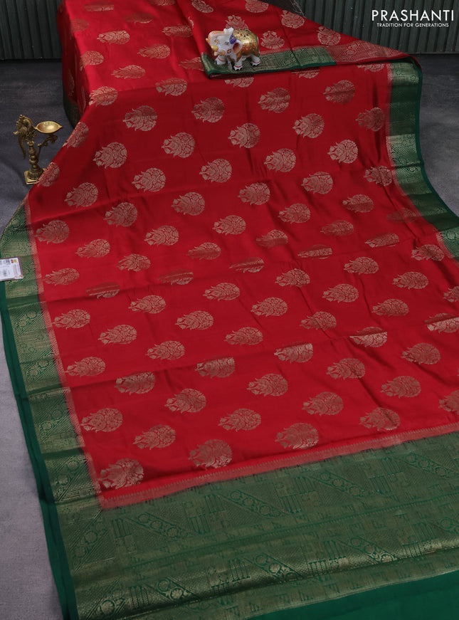 Chiniya silk saree maroon and green with thread & zari woven buttas and woven border