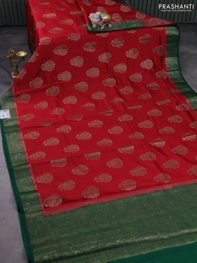 Chiniya silk saree maroon and green with thread & zari woven buttas and woven border