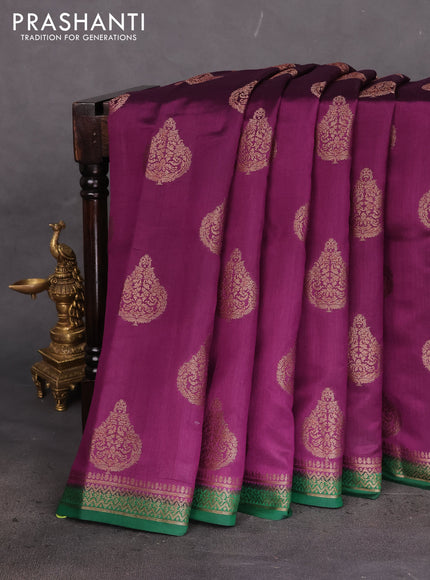Chiniya silk saree purple and green with thread & zari woven buttas and woven border