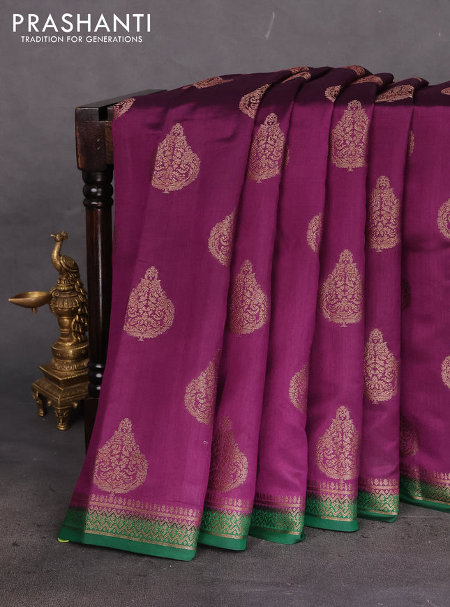 Chiniya silk saree purple and green with thread & zari woven buttas and woven border