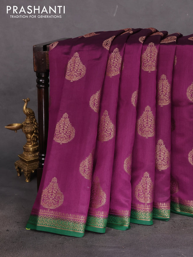 Chiniya silk saree purple and green with thread & zari woven buttas and woven border
