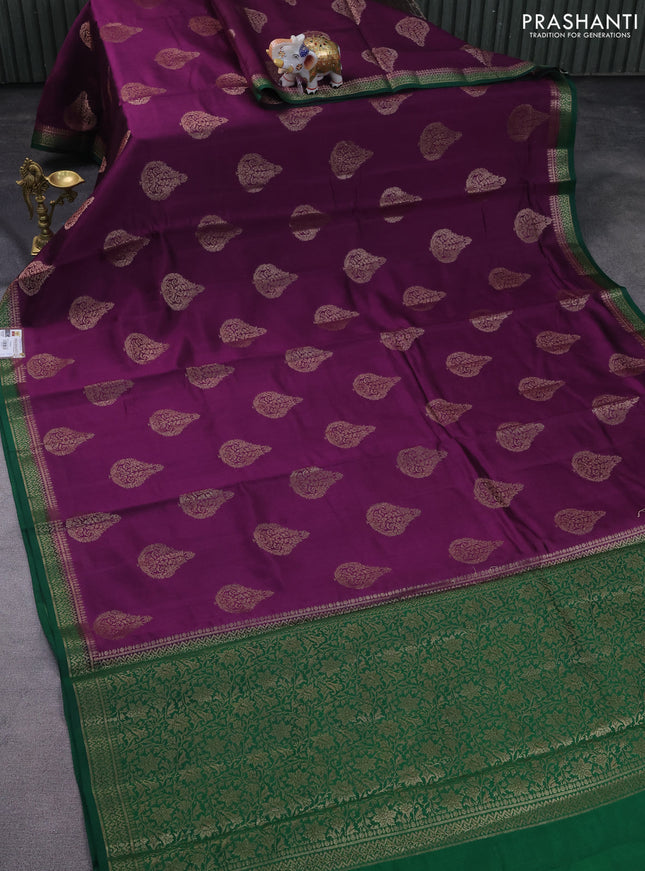 Chiniya silk saree purple and green with thread & zari woven buttas and woven border
