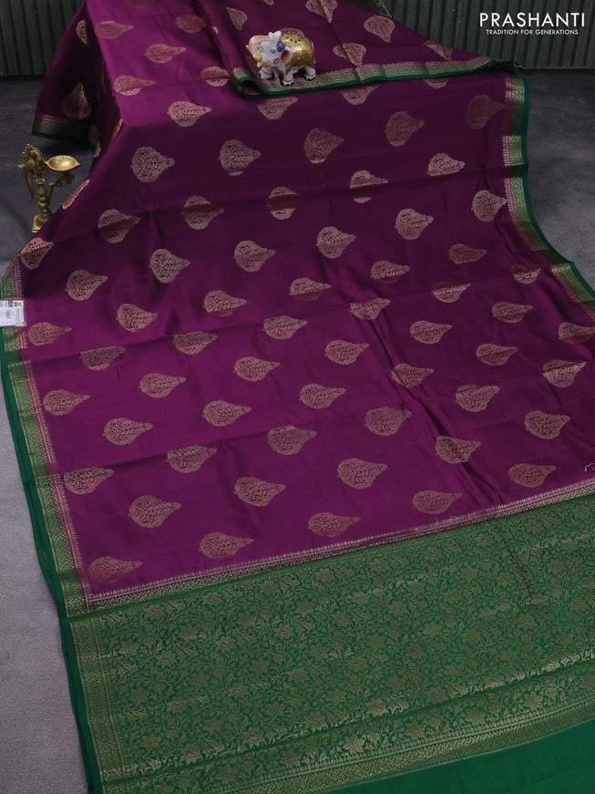 Chiniya silk saree purple and green with thread & zari woven buttas and woven border