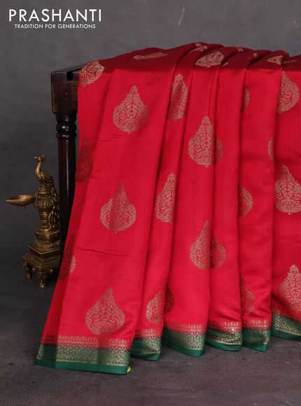 Chiniya silk saree maroon and green with thread & zari woven buttas and woven border
