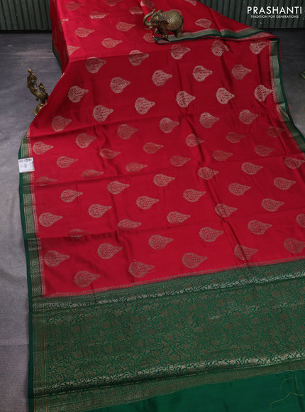 Chiniya silk saree maroon and green with thread & zari woven buttas and woven border