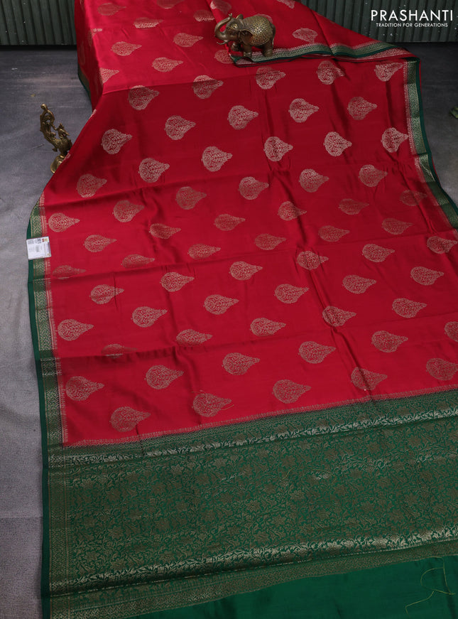 Chiniya silk saree maroon and green with thread & zari woven buttas and woven border