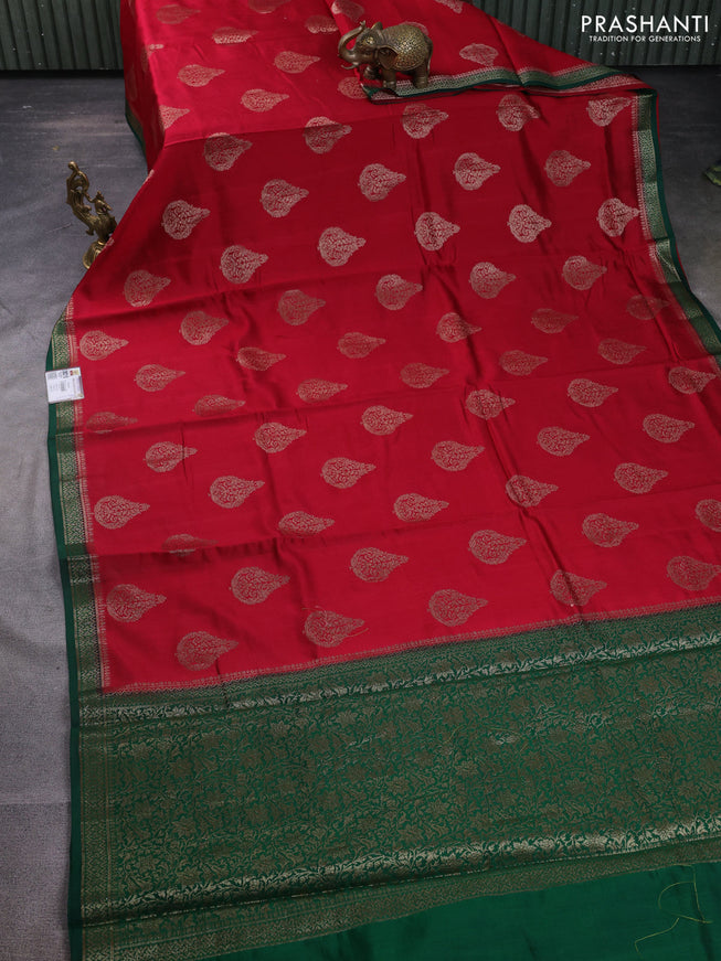 Chiniya silk saree maroon and green with thread & zari woven buttas and woven border