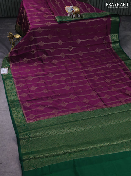 Chiniya silk saree purple and green with allover thread & zari weaves and woven border