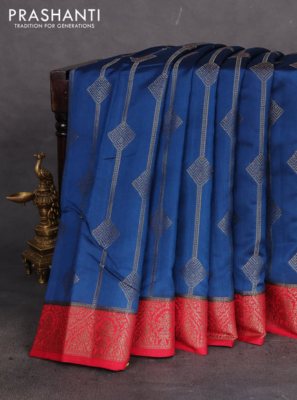 Chiniya silk saree peacock blue and maroon with allover thread & zari weaves and woven border