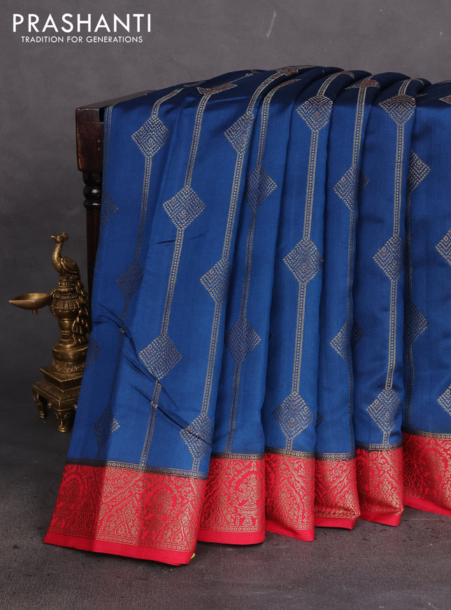 Chiniya silk saree peacock blue and maroon with allover thread & zari weaves and woven border