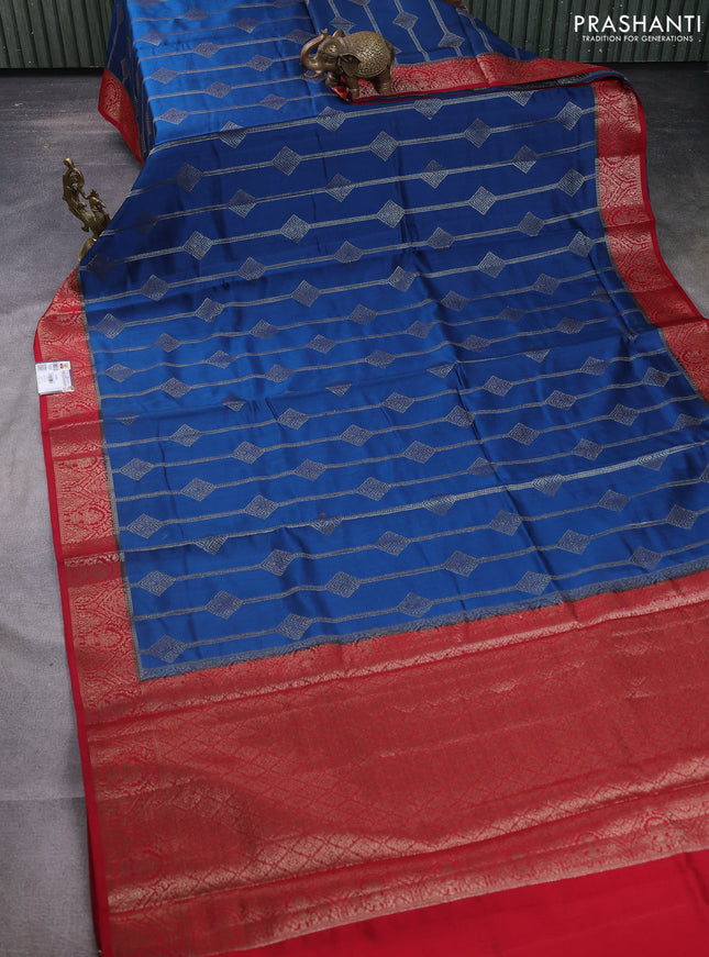Chiniya silk saree peacock blue and maroon with allover thread & zari weaves and woven border