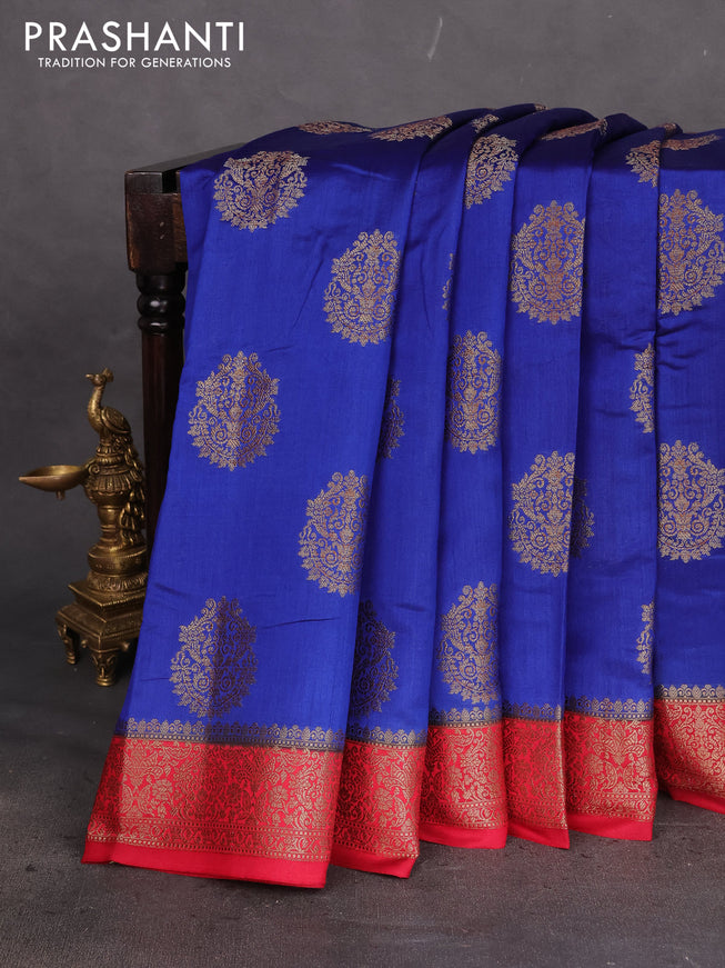 Chiniya silk saree blue and maroon with thread & zari woven buttas and woven border
