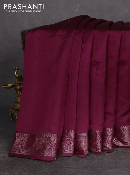 Chiniya silk saree wine shade with plain body and woven border